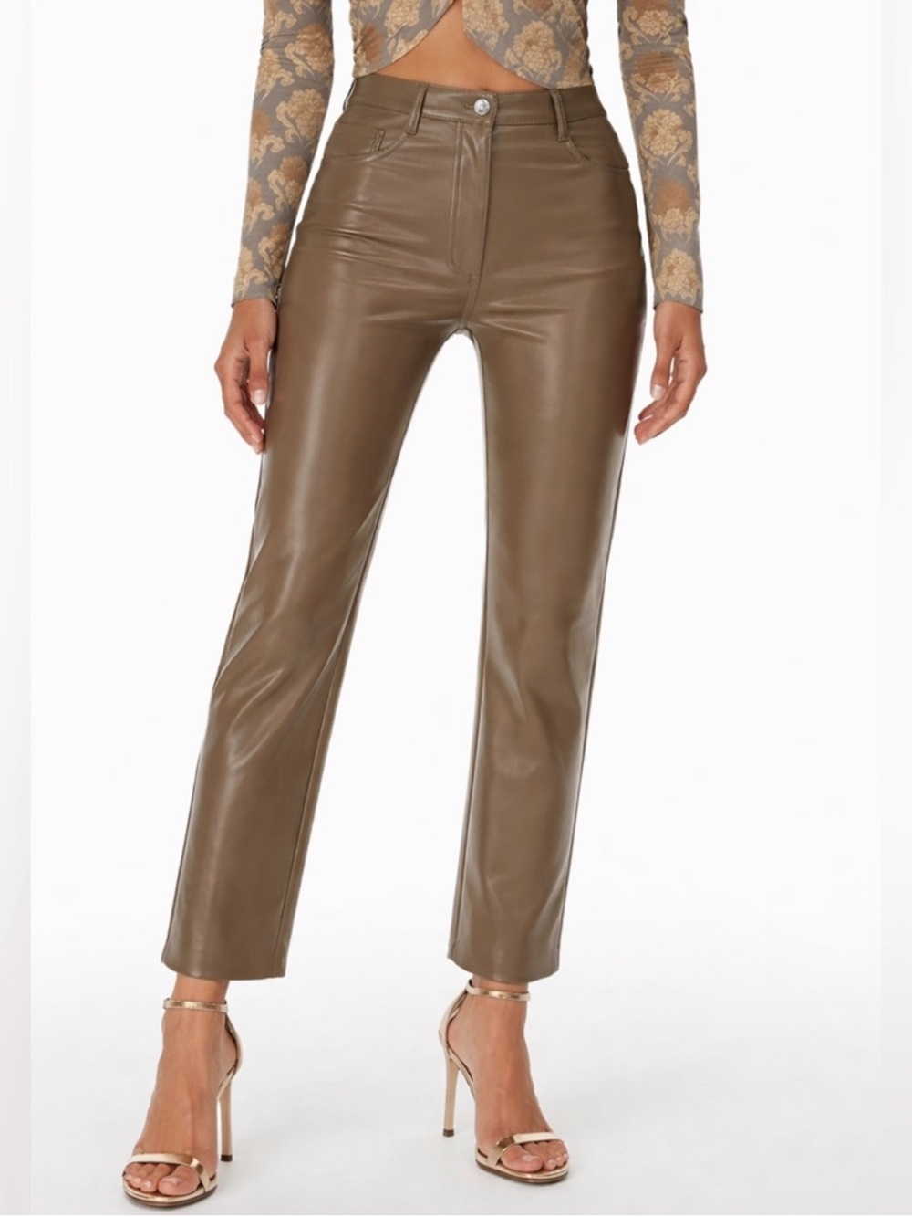 Aritzia Wilfred Melina Pants Cropped‎ Faux Leather Straight Leg Shiitake size 6